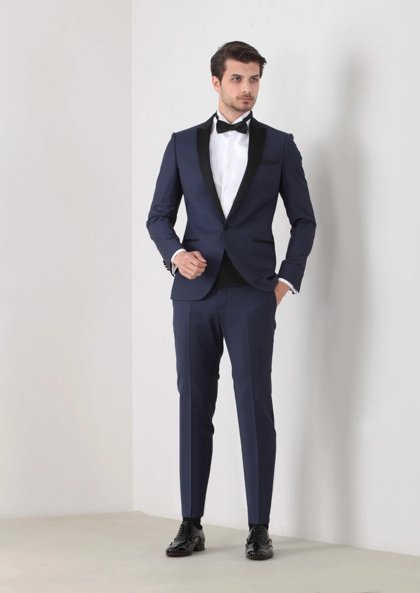 Saks Fashion Slim Fit Double Breasted Collar Weaving Tuxedo - RAMSEY
