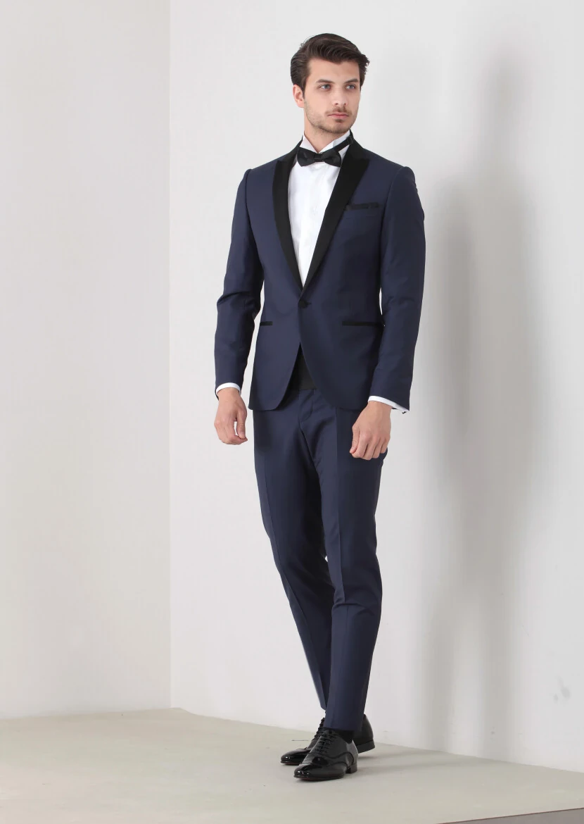 Saks Fashion Slim Fit Double Breasted Collar Weaving Tuxedo - RAMSEY