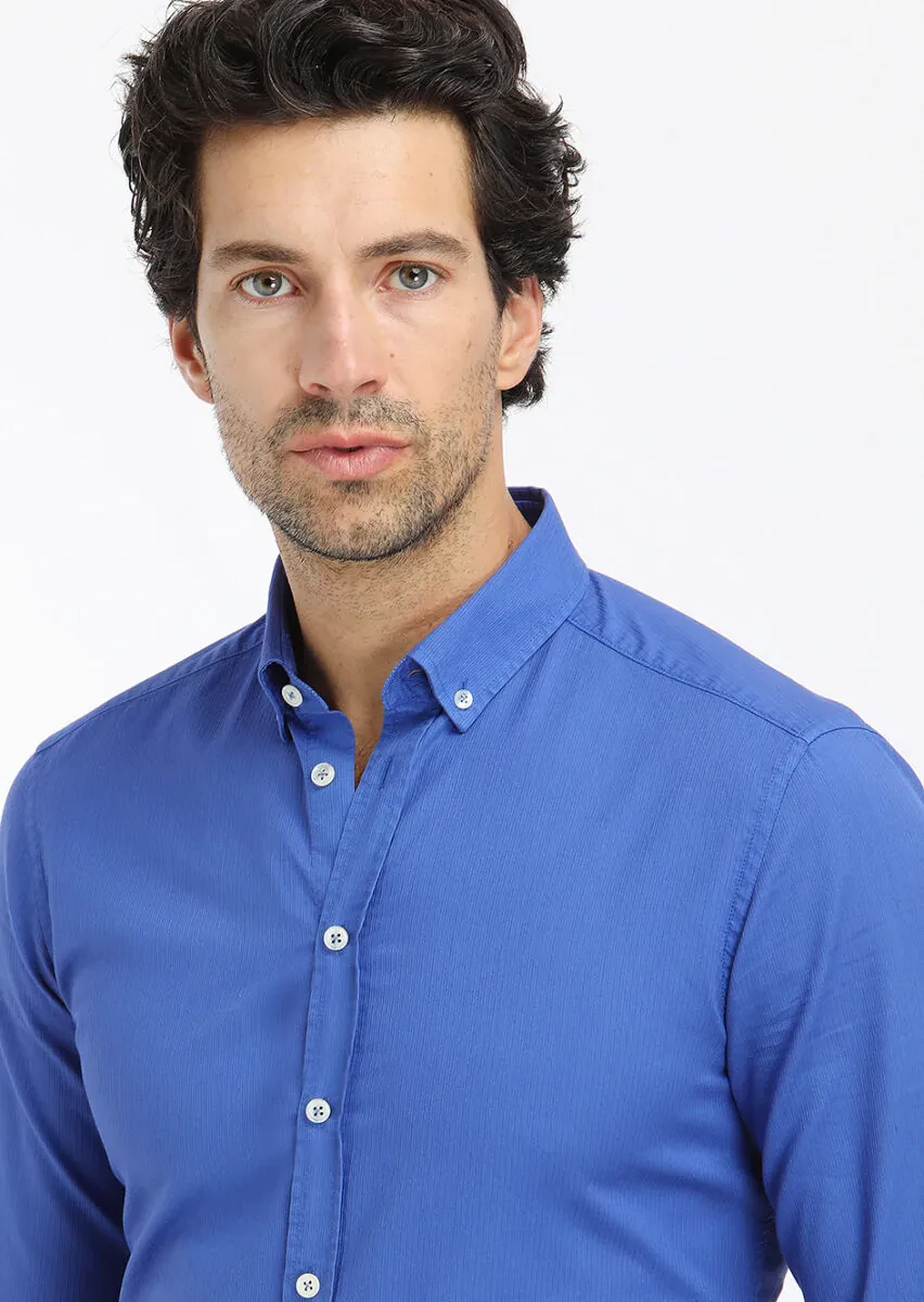 Saks Fitilli Regular Fit Dokuma Casual %100 Pamuk Gömlek - 4