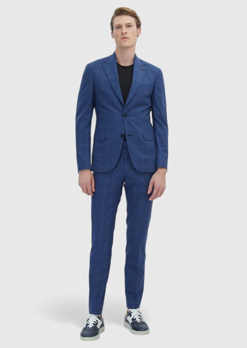 Saks Kareli Zeroweight Slim Fit İpek Karışımlı Takım Elbise - 2