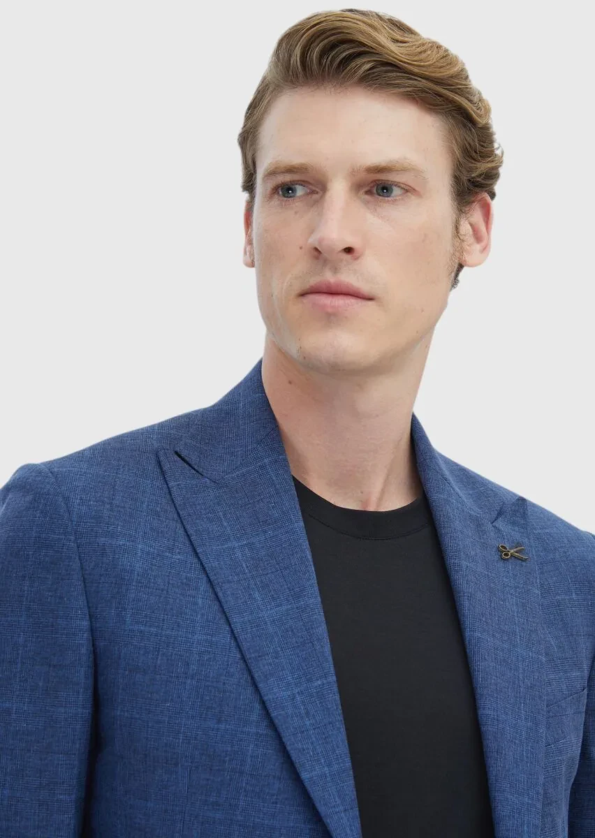 Saks Kareli Zeroweight Slim Fit İpek Karışımlı Takım Elbise - 4