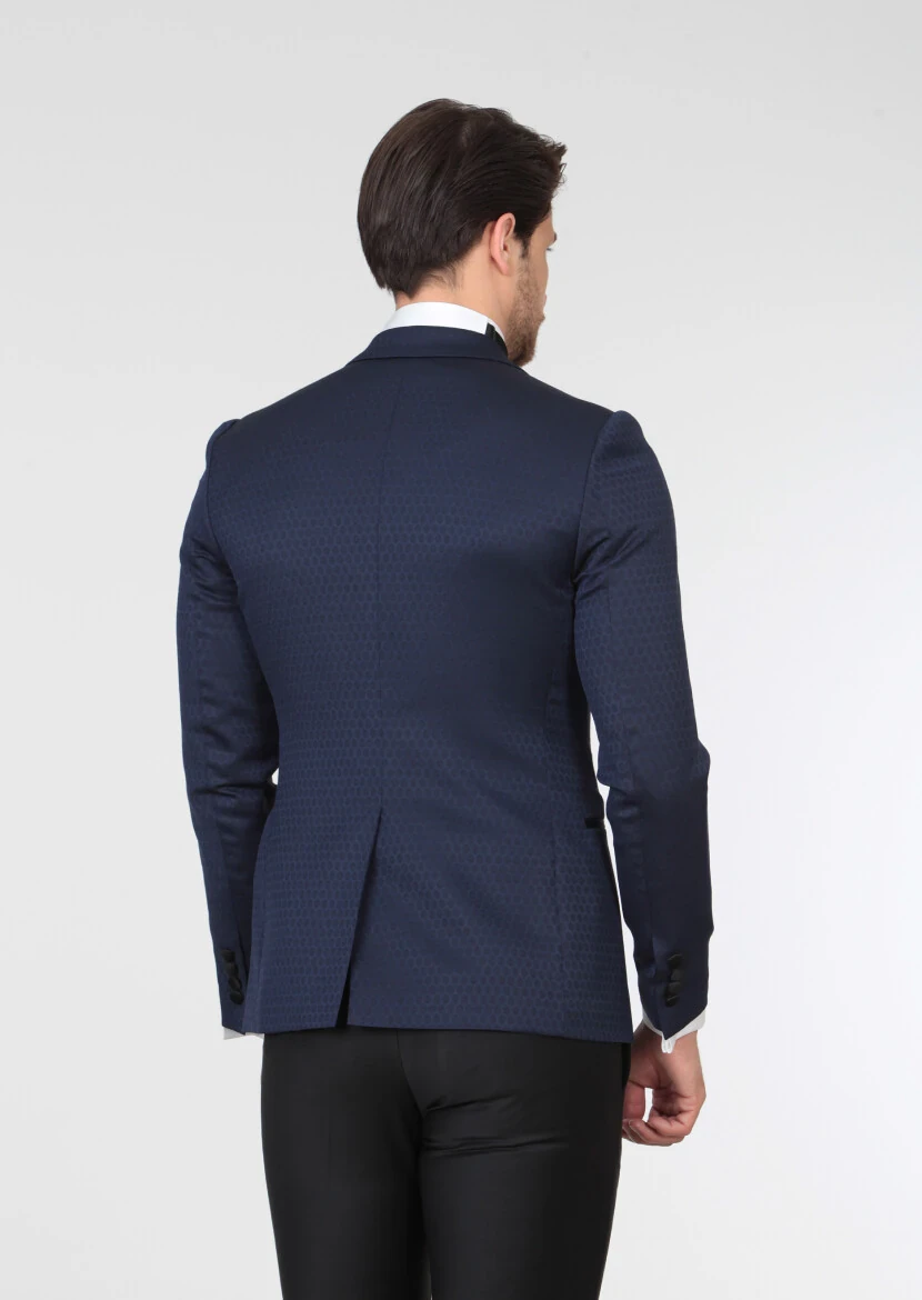 Saks Patterned Fashion Slim Fit Wool Blended Dinner Jacket - 4