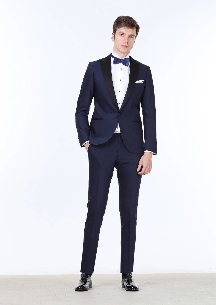 Saks Plain Fashion Slim Fit Double Breasted Collar Weaving Tuxedo - RAMSEY