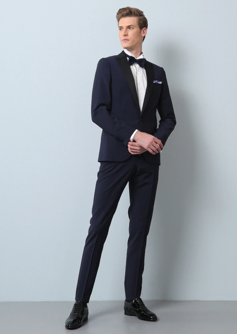 Saks Plain Fashion Slim Fit Double Breasted Collar Weaving Tuxedo - RAMSEY