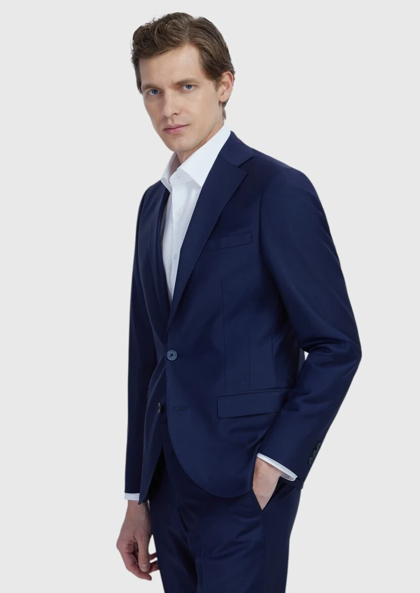 Saks Plain Fashion Slim Fit Wool Blended Suit - 3