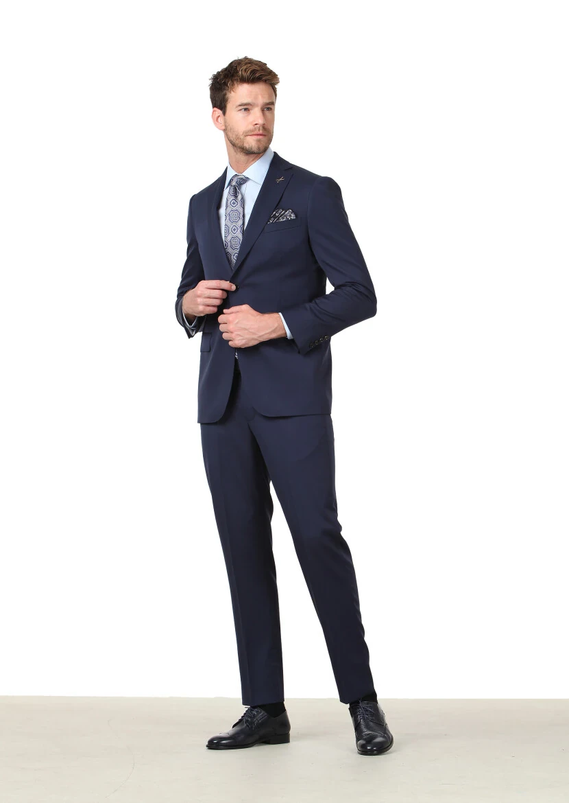 Saks Plain Regular Fit 100% Wool Suit - 3