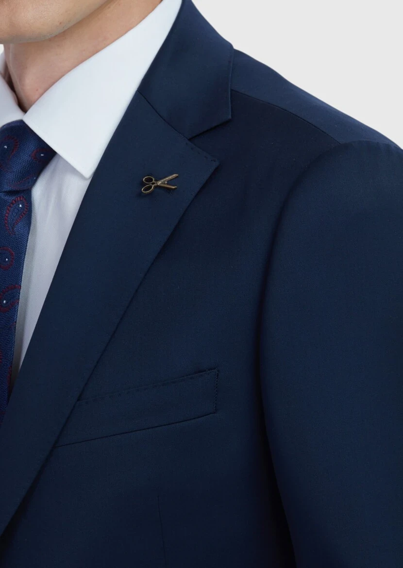 Saks Plain Regular Fit 100% Wool Suit - 4