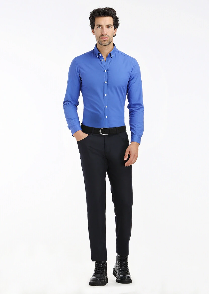 Saks Ribbed Regular Fit Weaving Casual 100% Cotton Shirt - 1