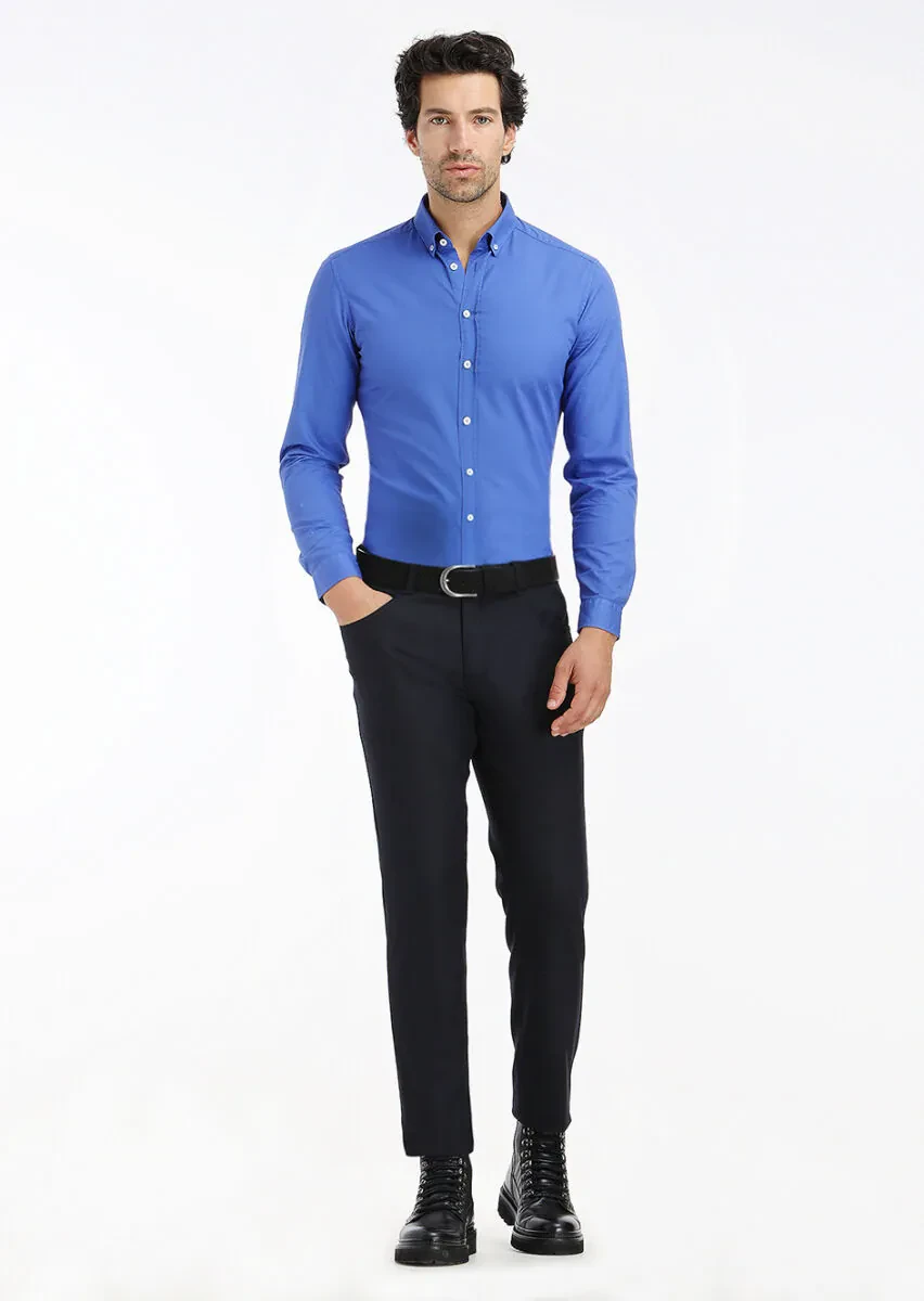 Saks Ribbed Regular Fit Weaving Casual 100% Cotton Shirt - 1