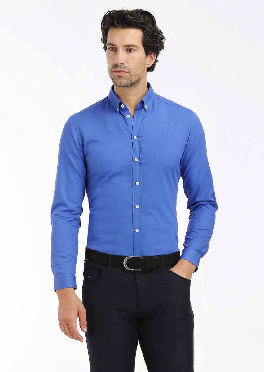 Saks Ribbed Regular Fit Weaving Casual 100% Cotton Shirt - 2