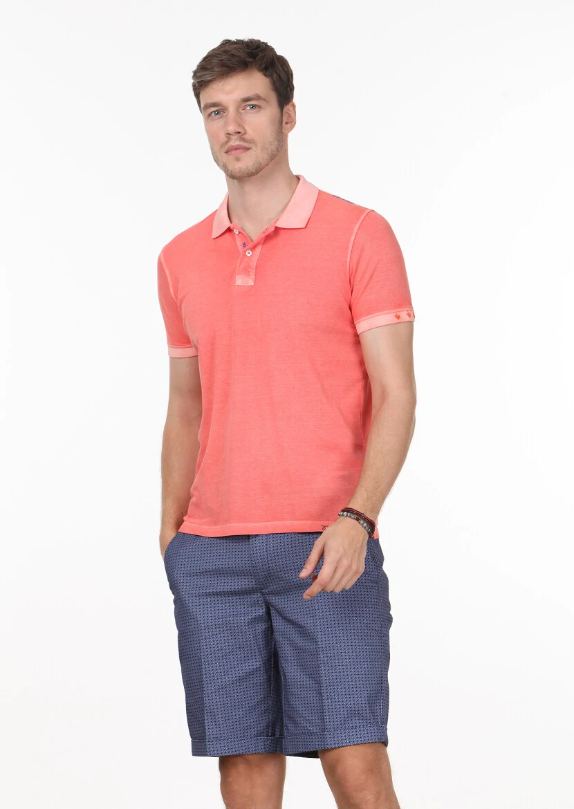 Salmon Plain Polo Neck 100% Cotton T-Shirt - 1