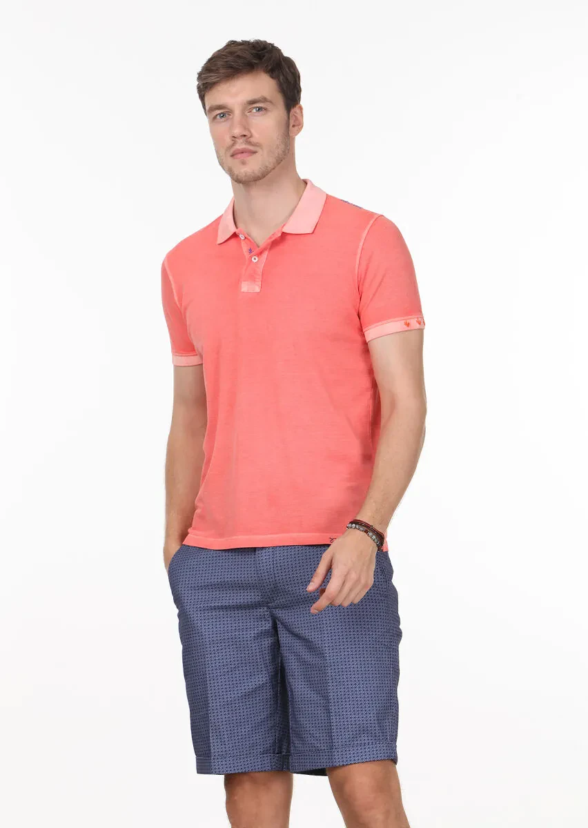 Salmon Plain Polo Neck 100% Cotton T-Shirt - 1