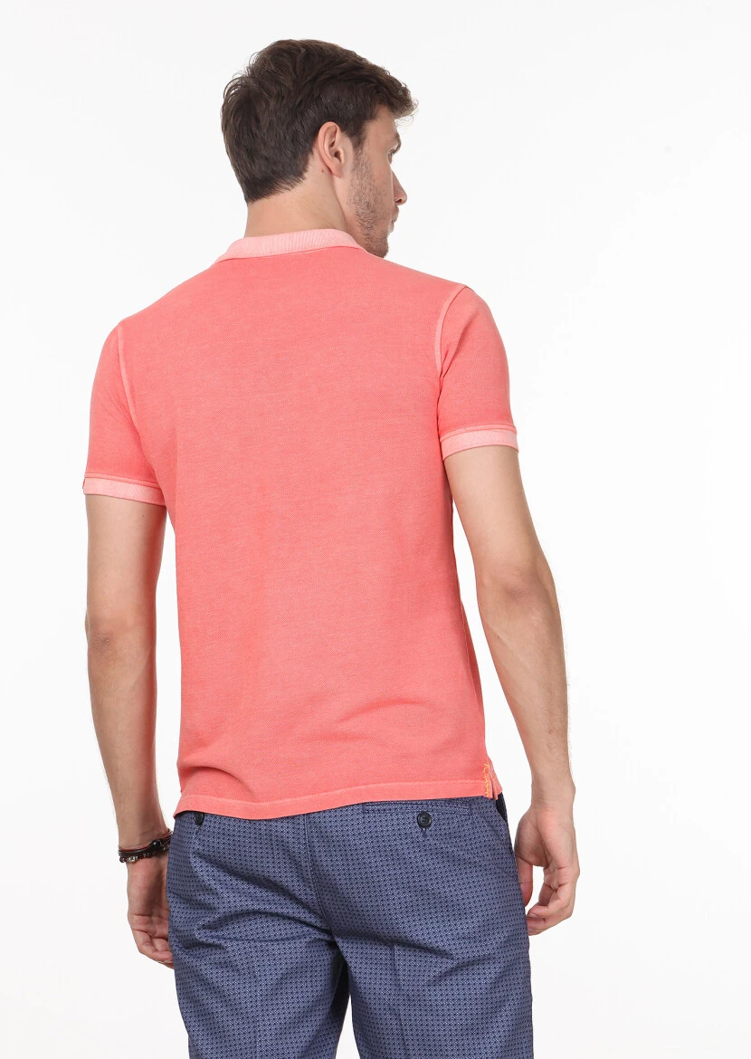Salmon Plain Polo Neck 100% Cotton T-Shirt - 4