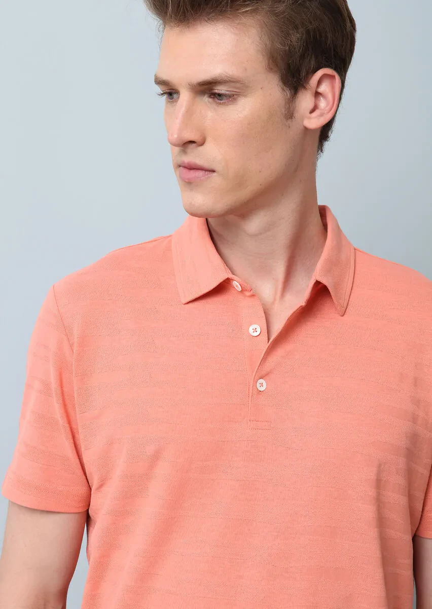 Salmon Polo Neck 100% Cotton T-Shirt - 1