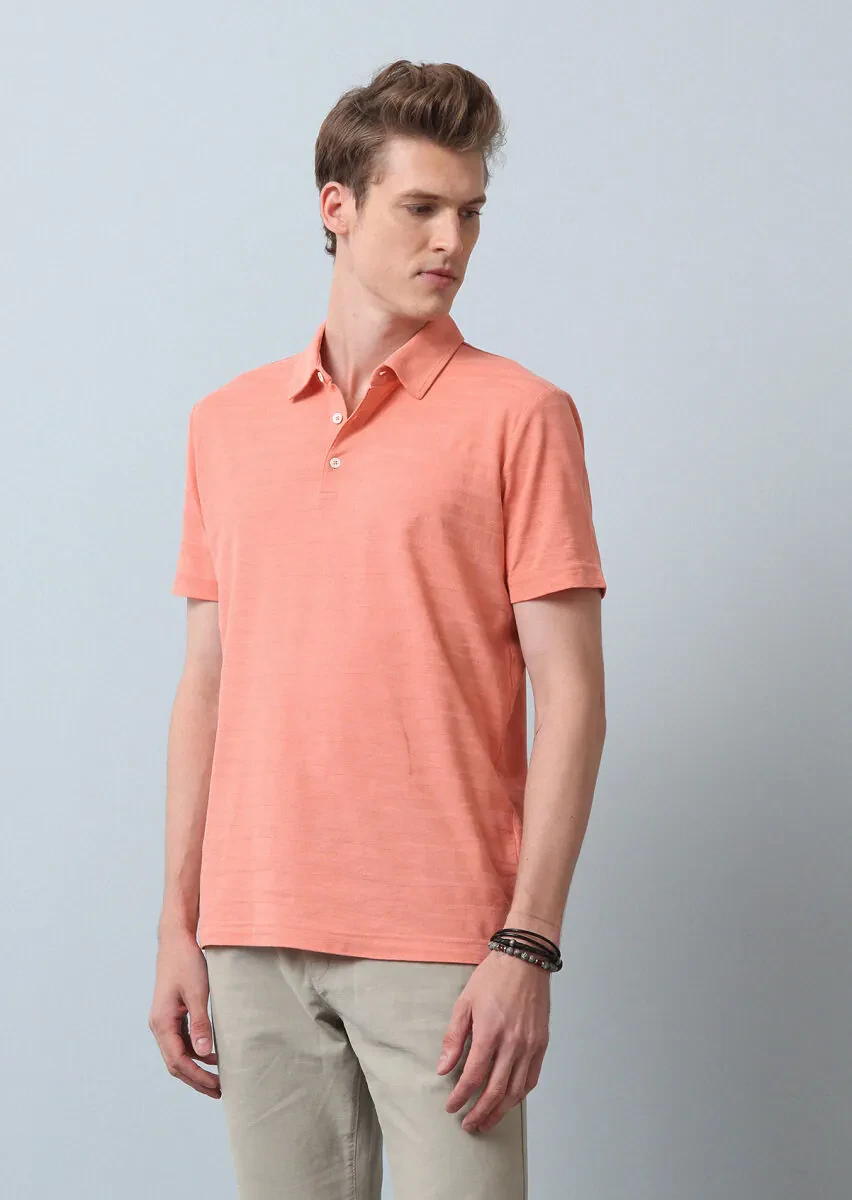 Salmon Polo Neck 100% Cotton T-Shirt - 3