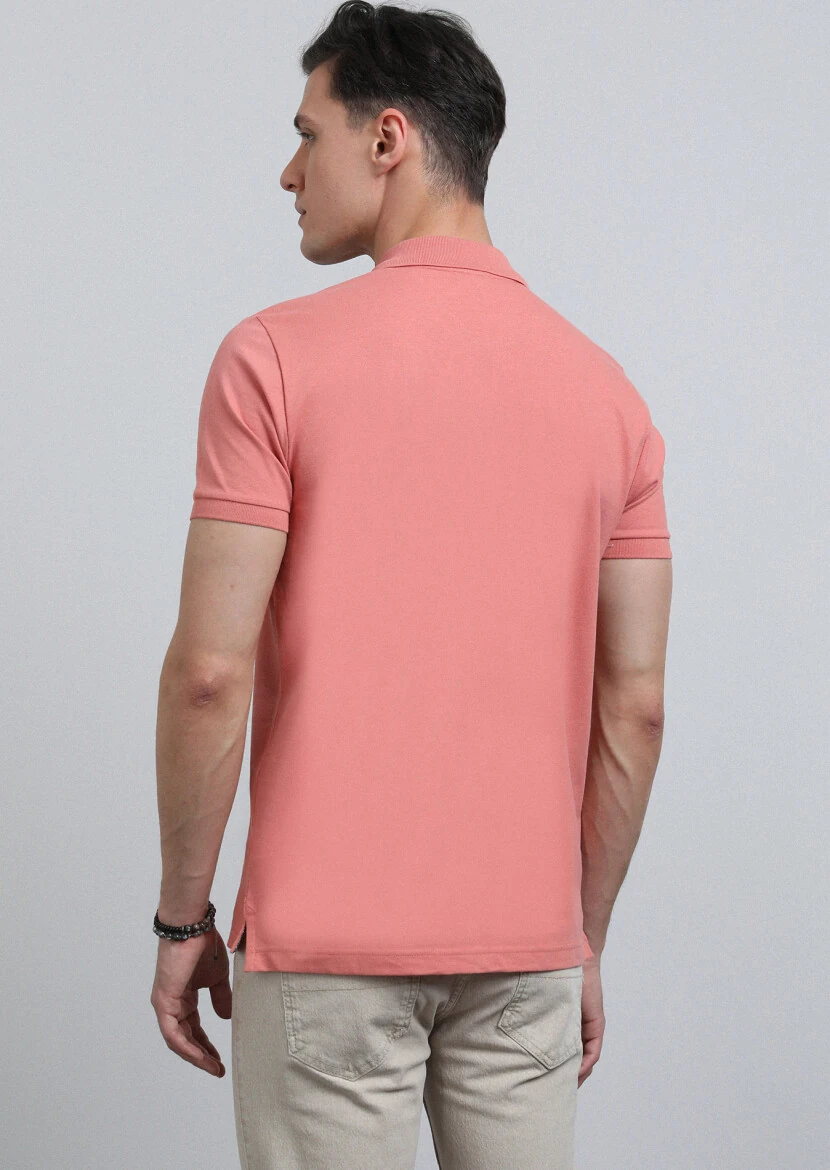 Salmon Polo Neck 100% Cotton T-Shirt - 5