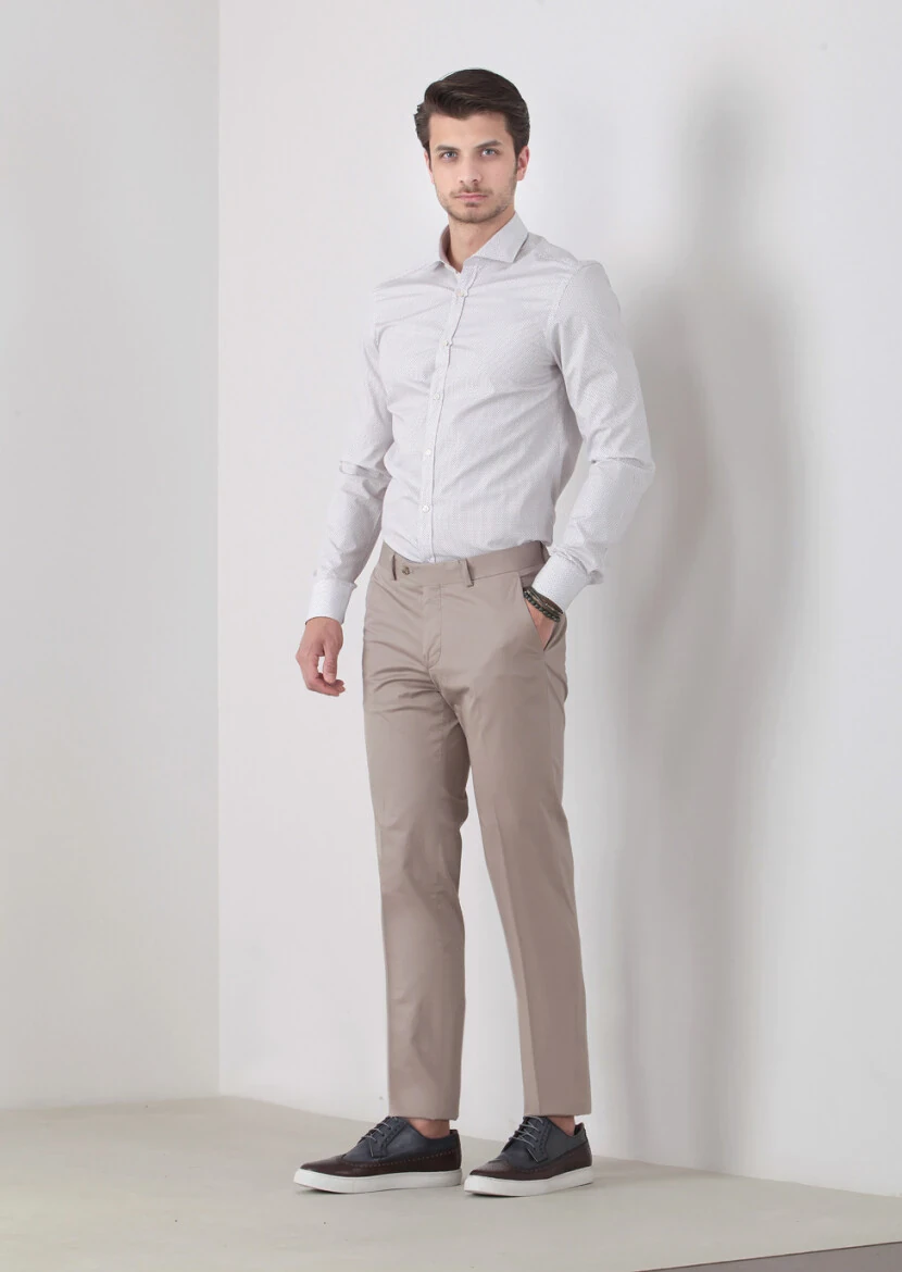 Sandy Material Modern Fit Classical Cotton Blended Trousers - 1