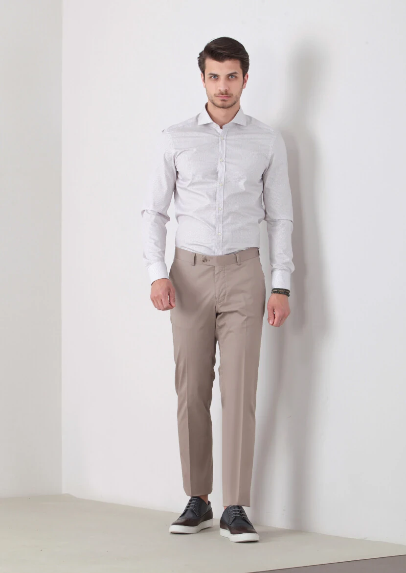 Sandy Material Modern Fit Classical Cotton Blended Trousers - 2