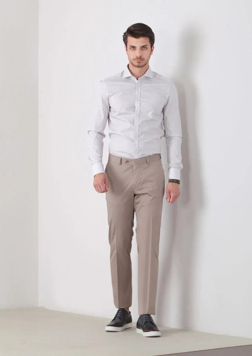 Sandy Material Modern Fit Classical Cotton Blended Trousers - 2