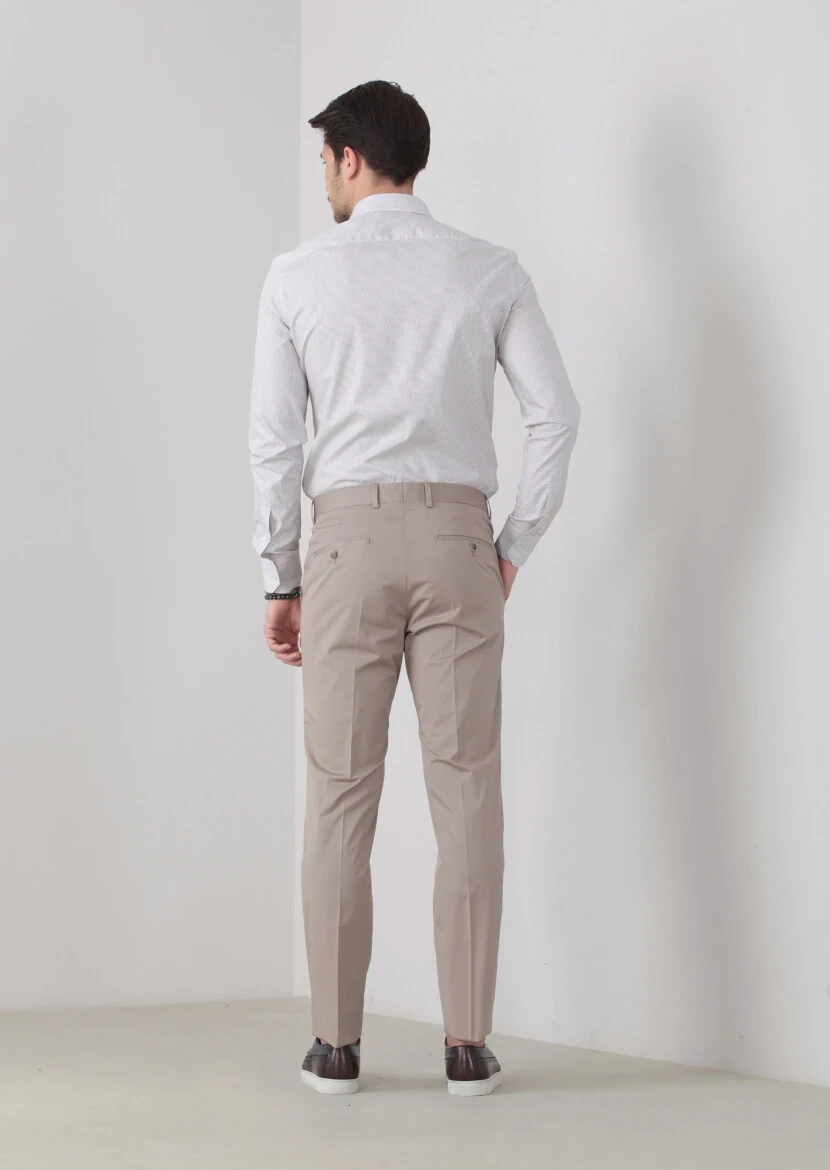 Sandy Material Modern Fit Classical Cotton Blended Trousers - 4
