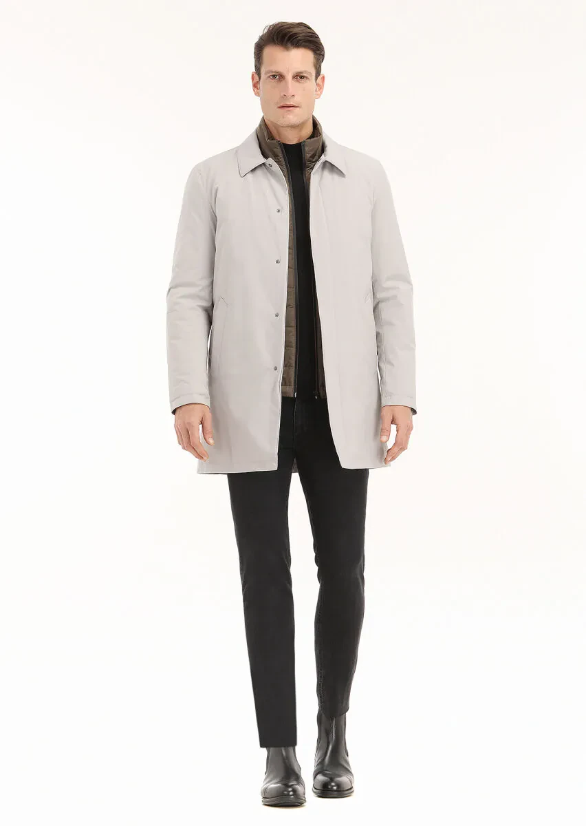 Sandy Regular Fit Shirt Collar Casual Weaving Rain Coat - 1