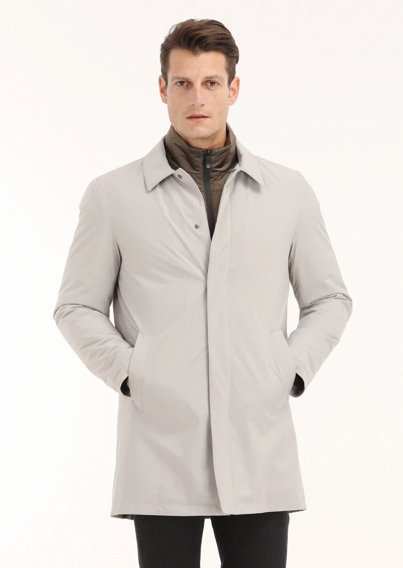 Sandy Regular Fit Shirt Collar Casual Weaving Rain Coat 