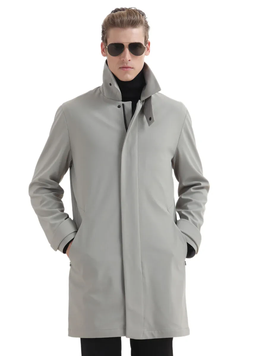 Sandy Regular Fit Shirt Collar Casual Weaving Rain Coat - 1