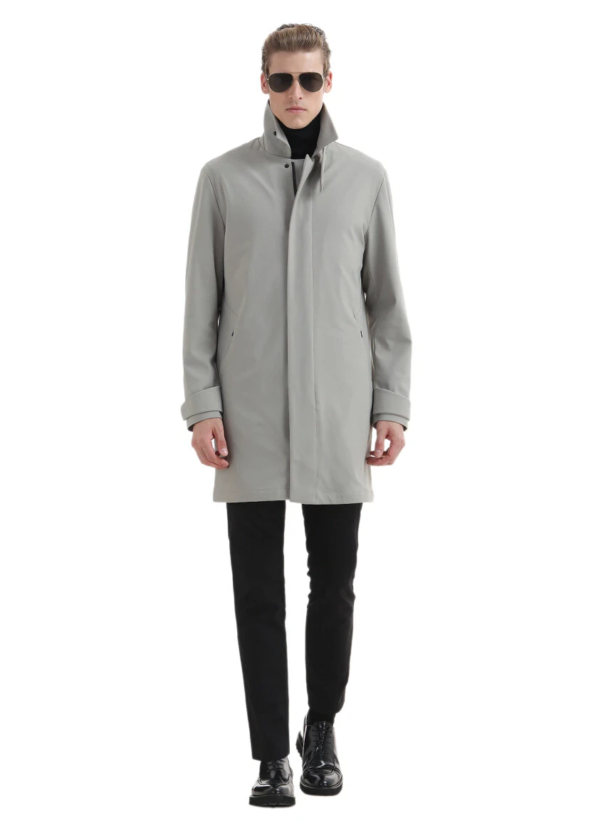 Sandy Regular Fit Shirt Collar Casual Weaving Rain Coat - 2