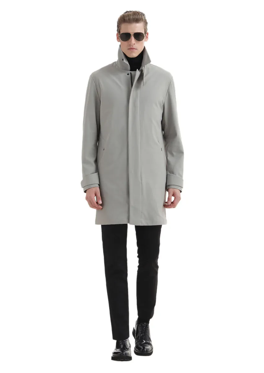 Sandy Regular Fit Shirt Collar Casual Weaving Rain Coat - 2