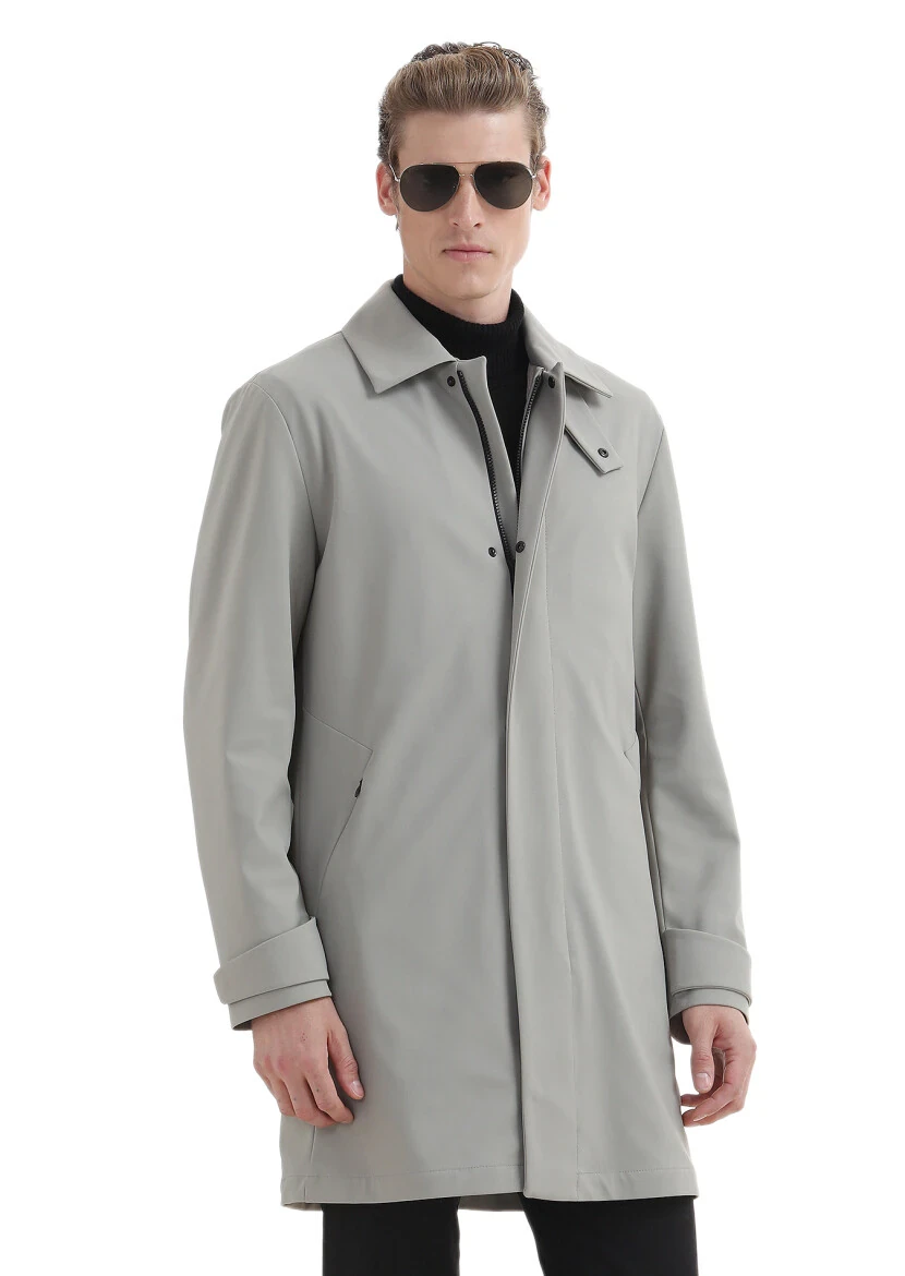 Sandy Regular Fit Shirt Collar Casual Weaving Rain Coat - 3