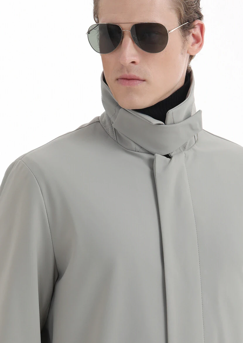 Sandy Regular Fit Shirt Collar Casual Weaving Rain Coat - 4