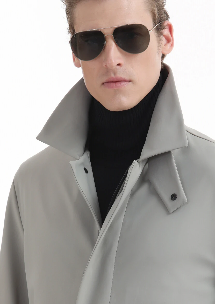 Sandy Regular Fit Shirt Collar Casual Weaving Rain Coat - 6