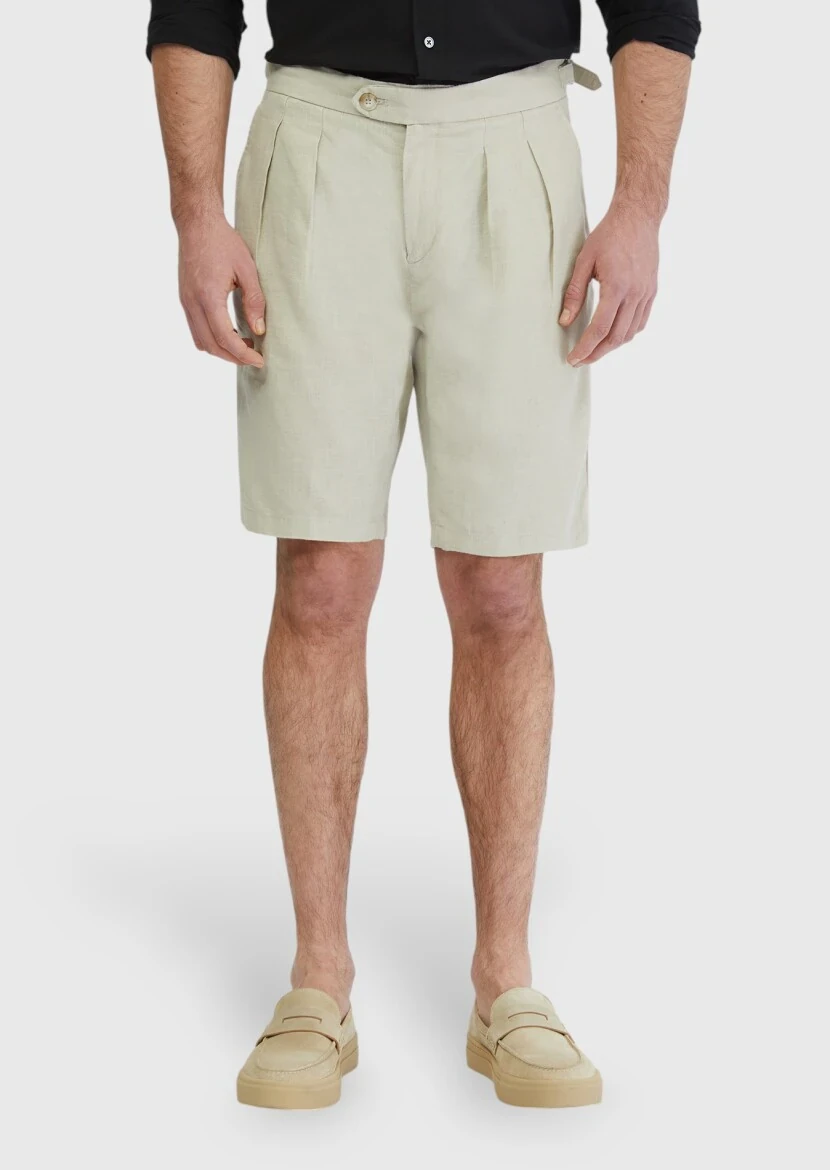 Sandy Weaving Carrot Fit Casual 100% Linen Bermuda 