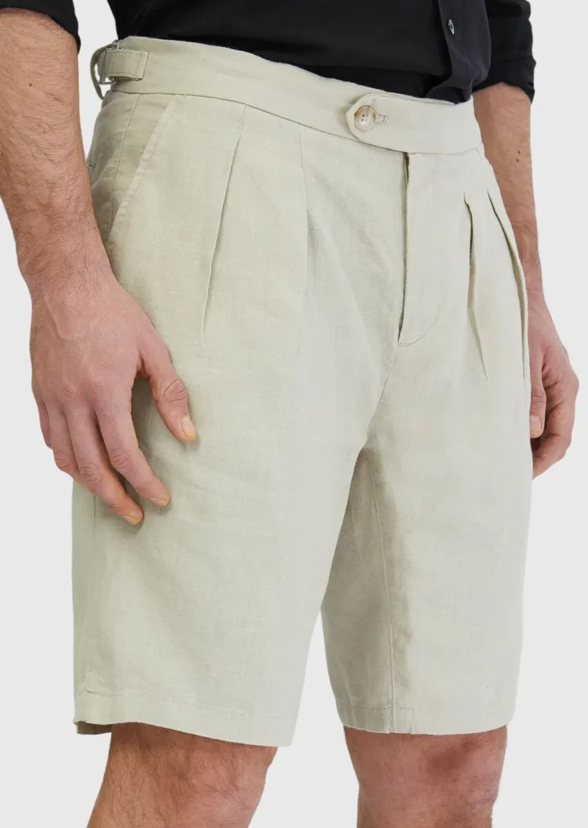 Sandy Weaving Carrot Fit Casual 100% Linen Bermuda - 3