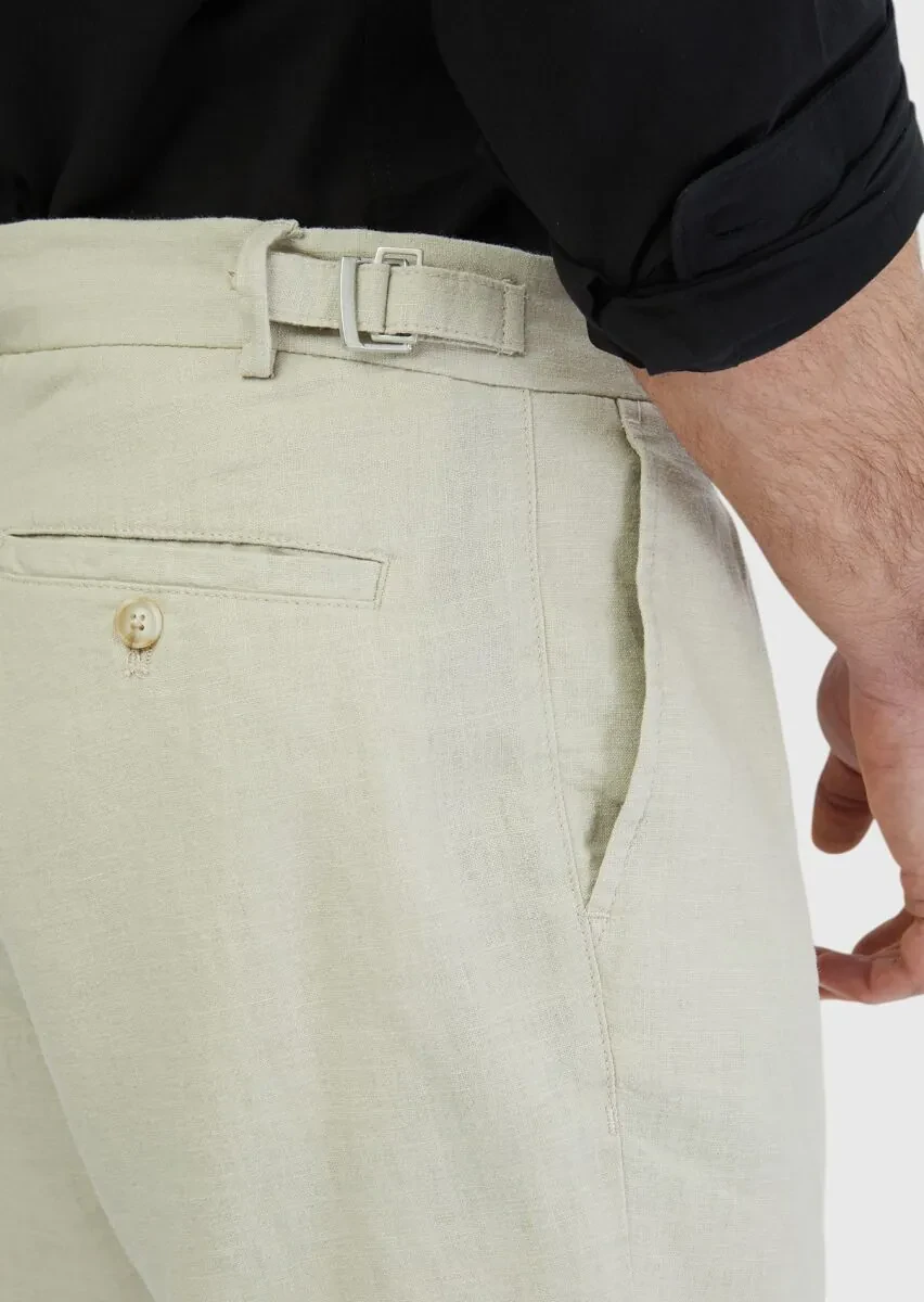 Sandy Weaving Carrot Fit Casual 100% Linen Bermuda - 4