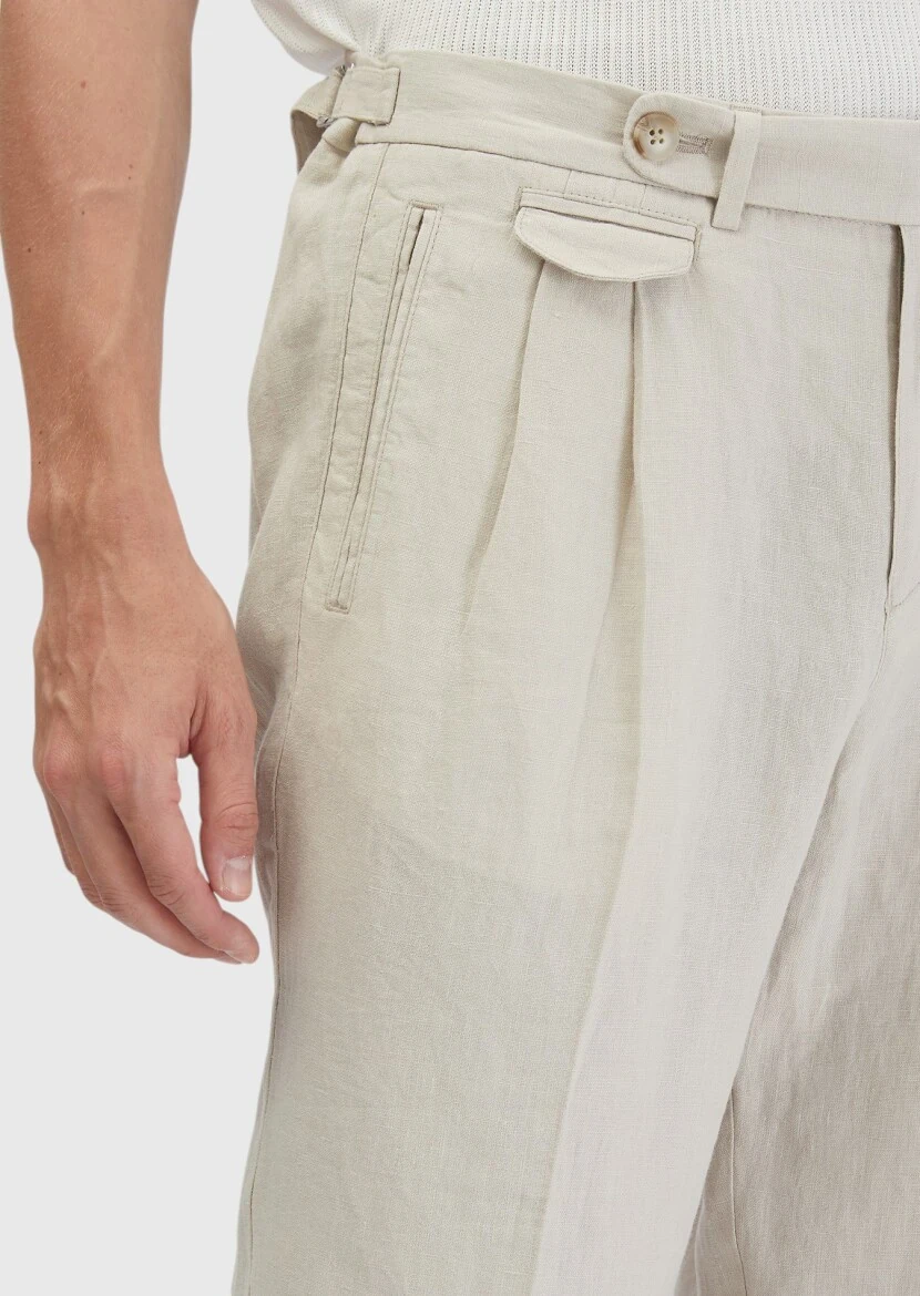 Sandy Weaving Carrot Fit Casual 100% Linen Trousers - 4