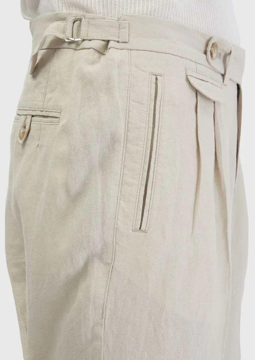 Sandy Weaving Carrot Fit Casual 100% Linen Trousers - 5