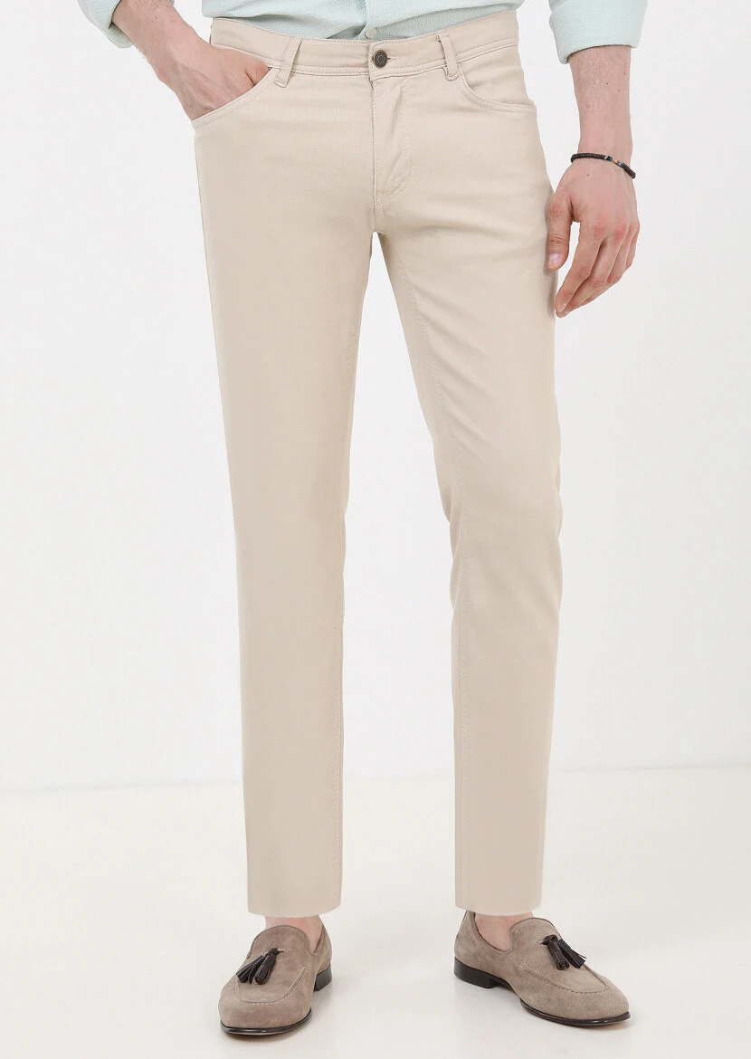 Sandy Weaving Slim Fit Casual Cotton Blended Trousers - 1