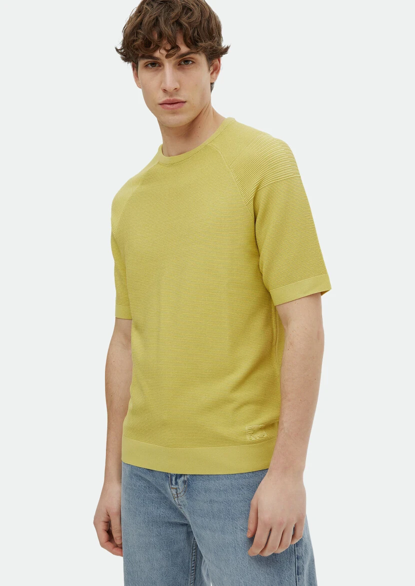 Sarı Bisiklet Yaka Jakarlı Triko - RAMSEY