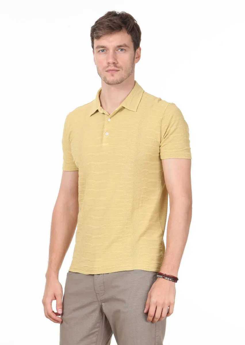 Sarı Polo Yaka %100 Pamuk T-Shirt - 1