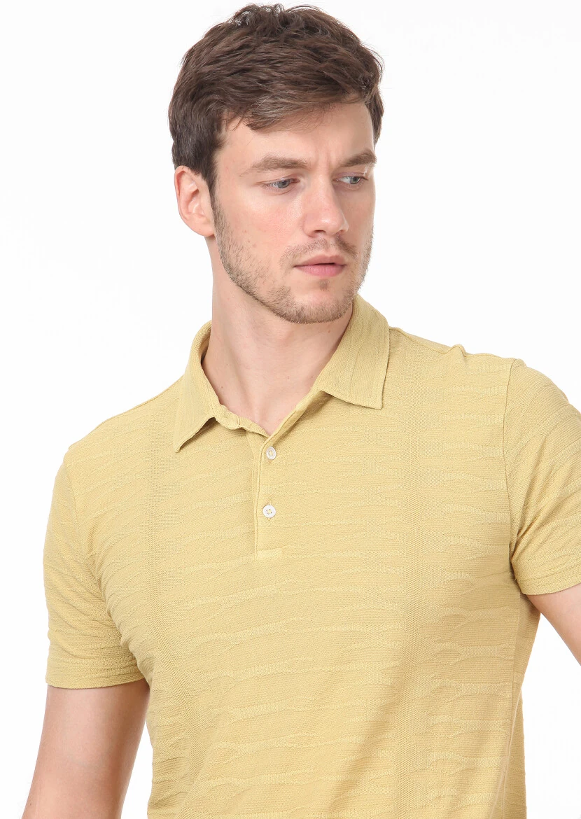 Sarı Polo Yaka %100 Pamuk T-Shirt 
