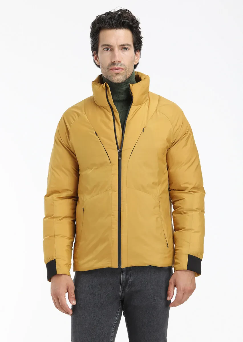 Sarı Regular Fit Dik Yaka Casual Dokuma Mont - 2