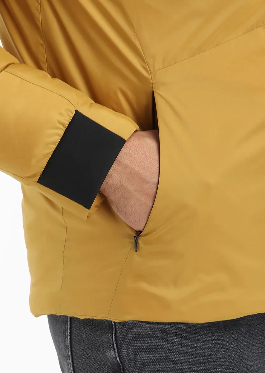 Sarı Regular Fit Dik Yaka Casual Dokuma Mont - 4