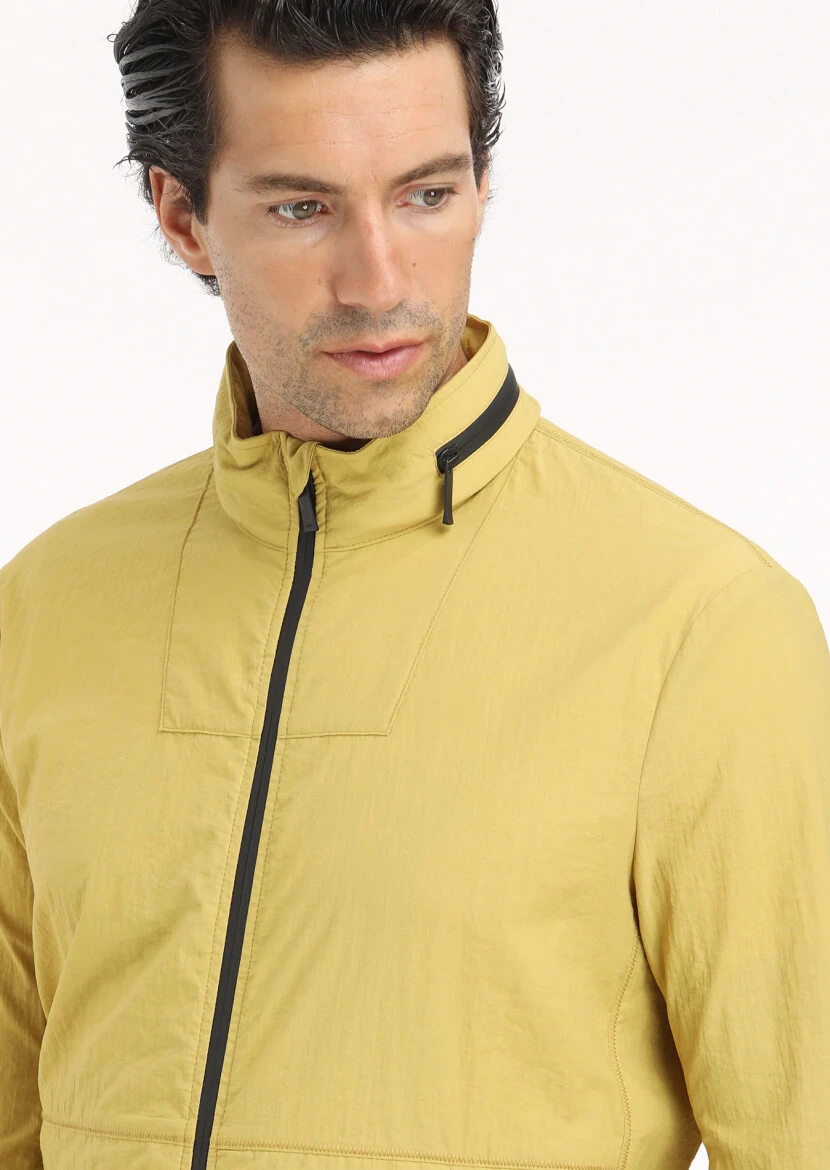 Sarı Regular Fit Dik Yaka Casual Dokuma Mont - 5