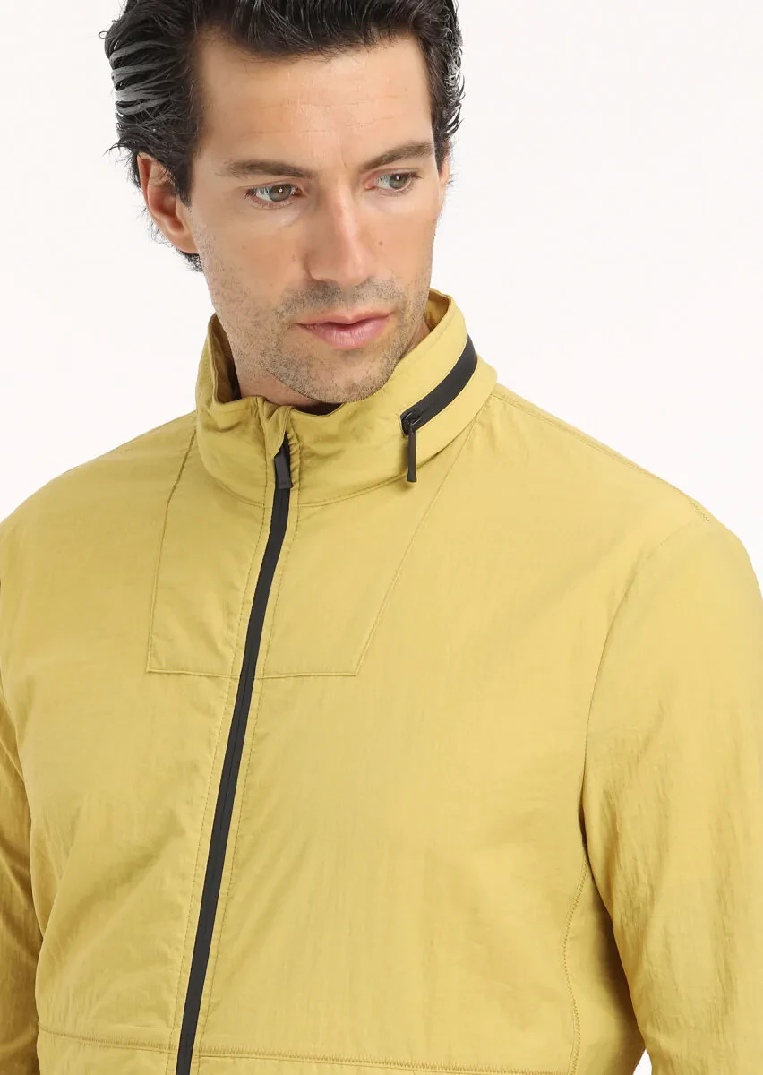 Sarı Regular Fit Dik Yaka Casual Dokuma Mont - 5