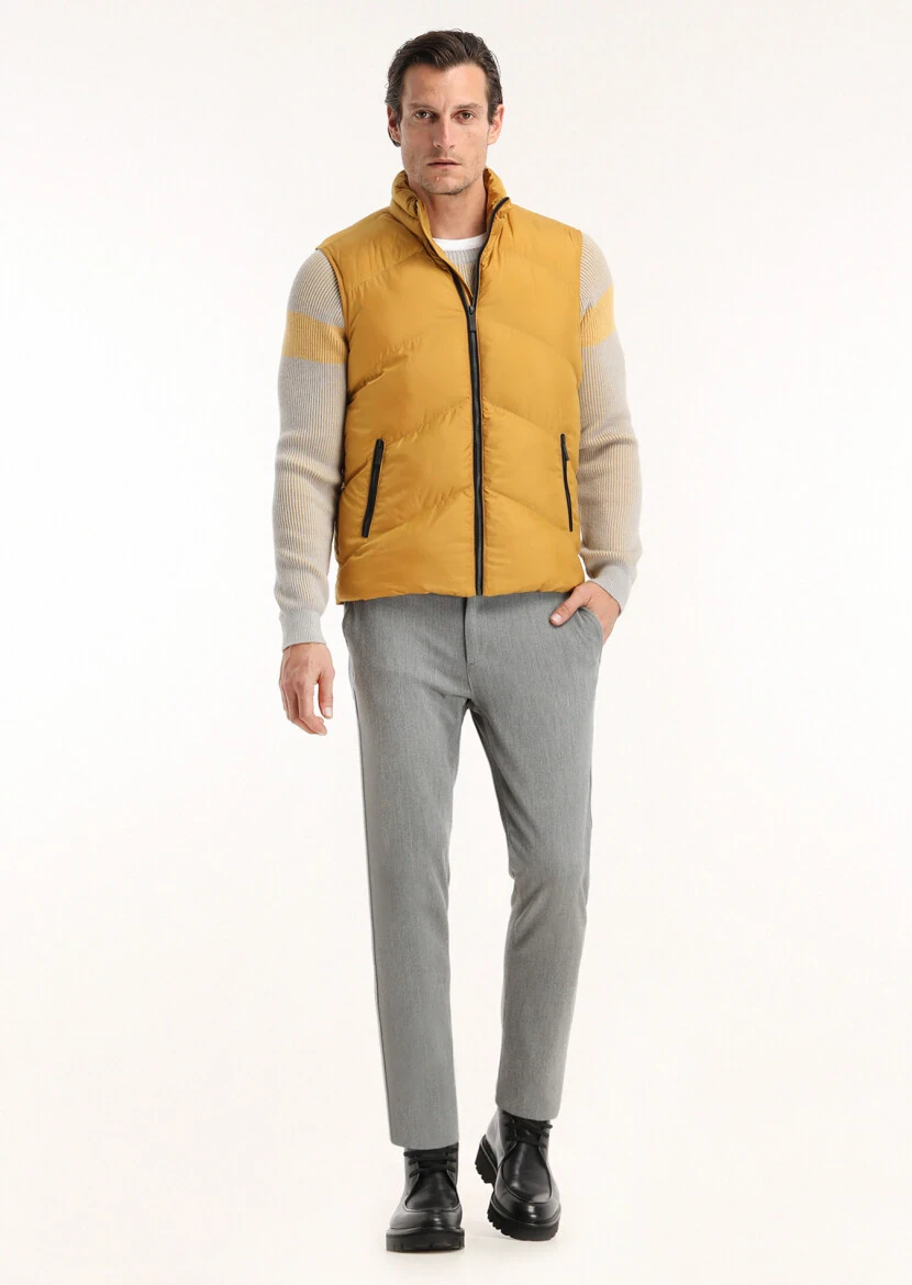 Sarı Regular Fit Dik Yaka Casual Dokuma Spor Yelek - RAMSEY