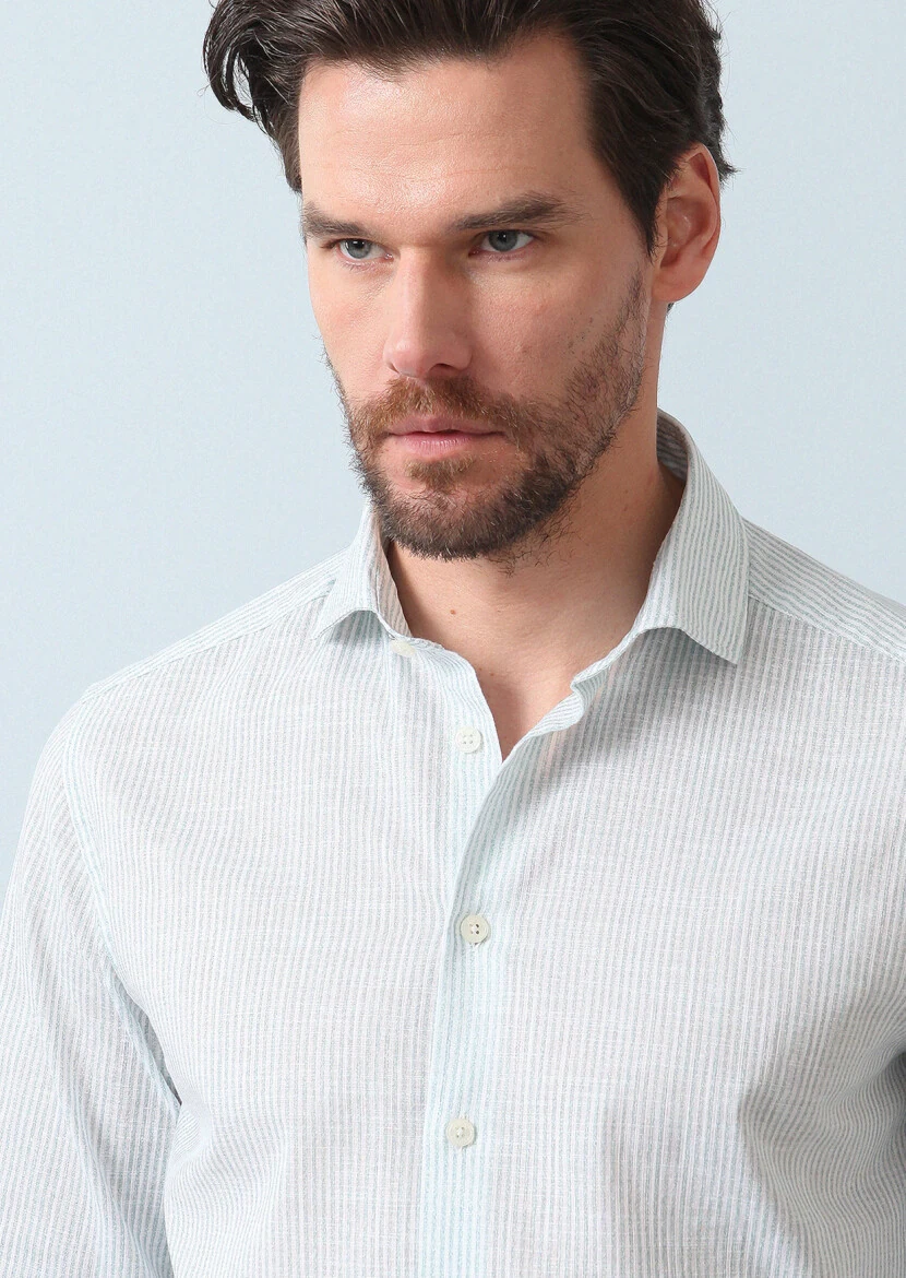 See Green Printed Regular Fit Weaving Casual 100% Cotton Shirt 