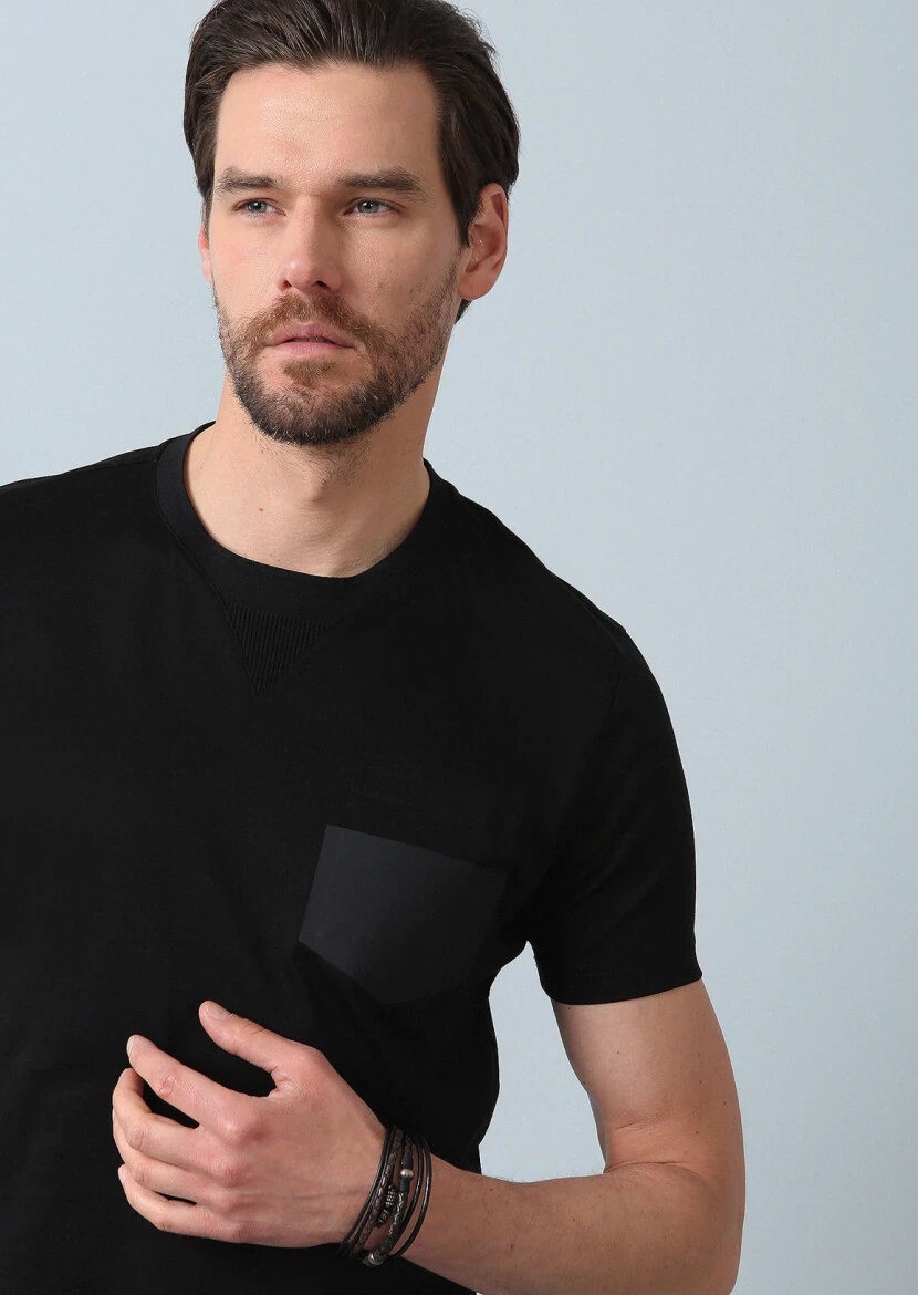 Siyah Baskılı %100 Pamuk T-Shirt - 1