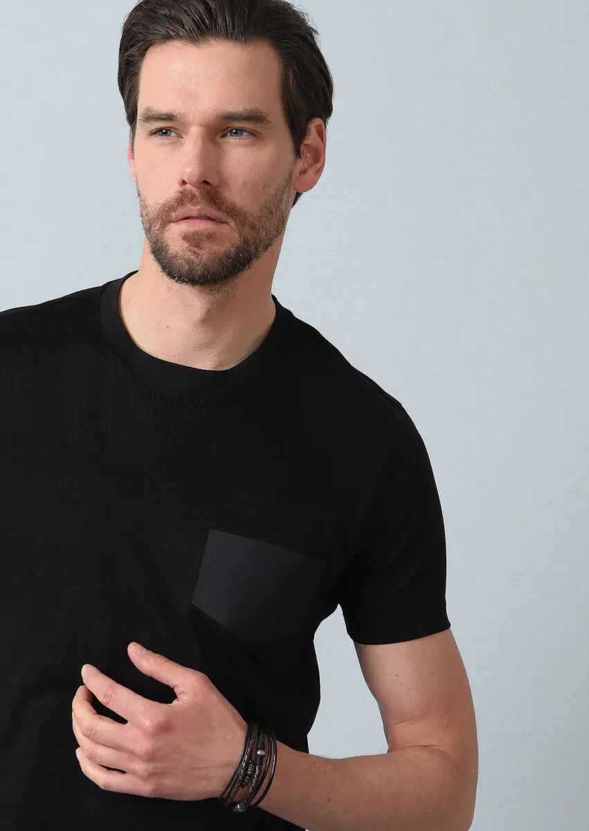 Siyah Baskılı %100 Pamuk T-Shirt - 1