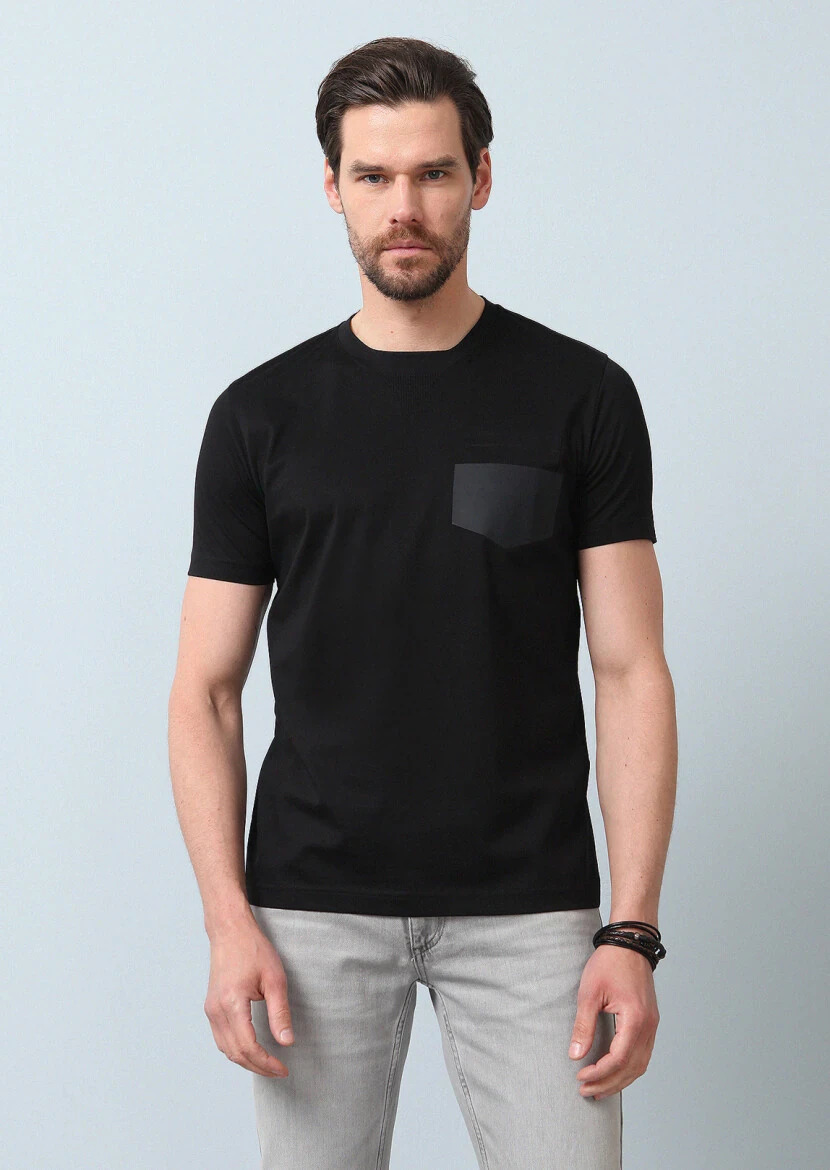 Siyah Baskılı %100 Pamuk T-Shirt - 4